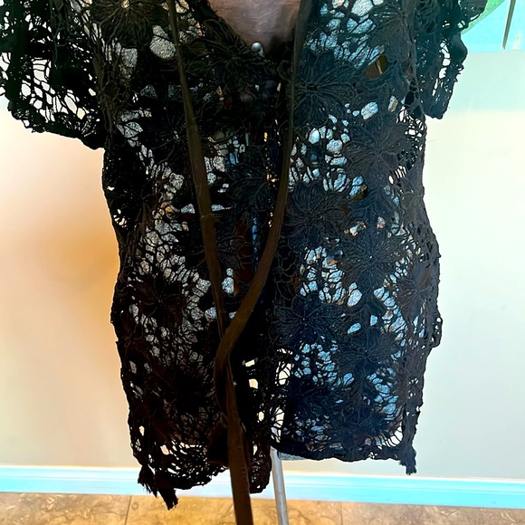 NWT Black lace swim cover up with ties and tassels sz M black sheer lace - Picture 3 of 6